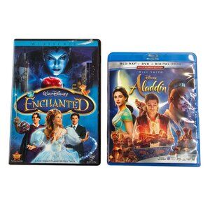 Walt Disney Enchanted Widescreen DVD Aladdin Will Smith Blu Ray Bundle
